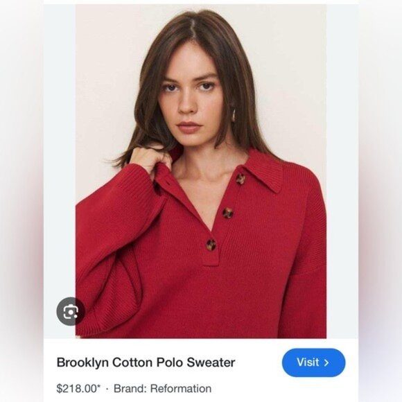 NWT Size S (P2P 23") -Reformation Cotton Brooklyn Polo Sweater (NWT US$ 218) - Picture 6 of 13
